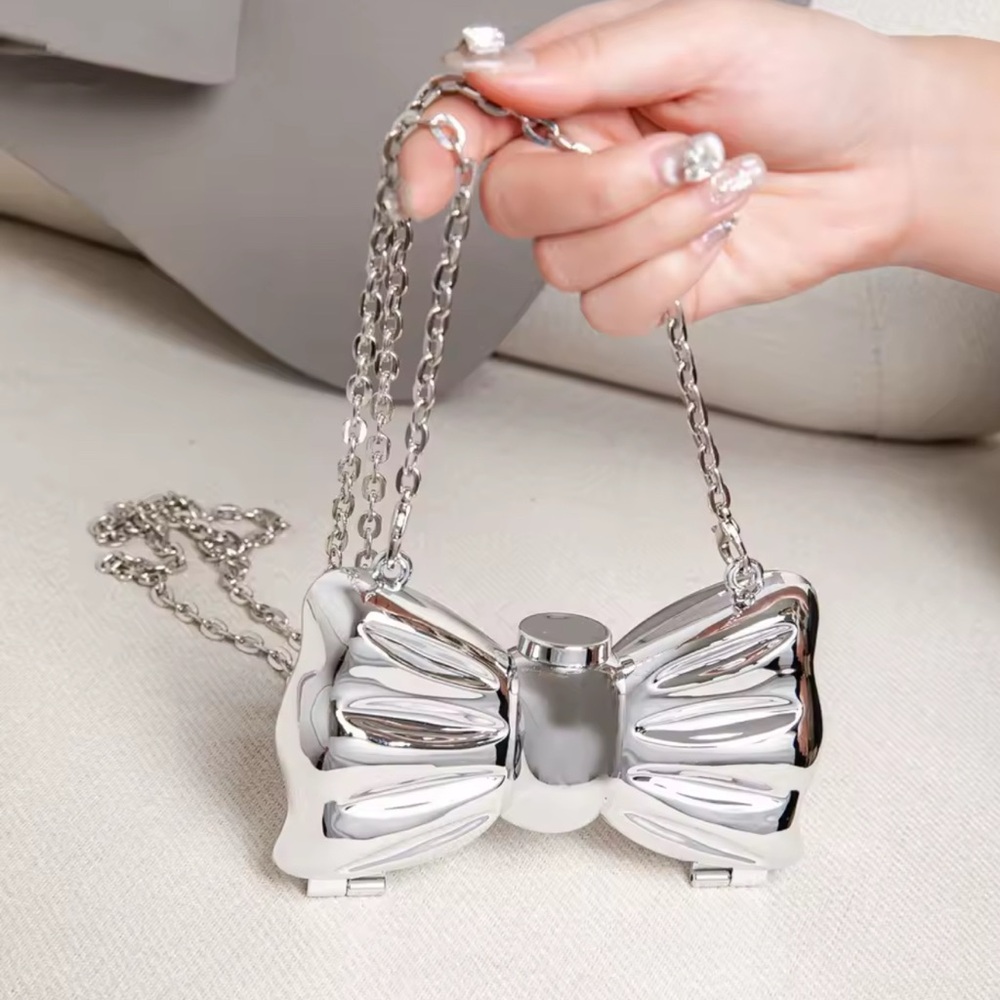 Mini Silver Bow evening bag